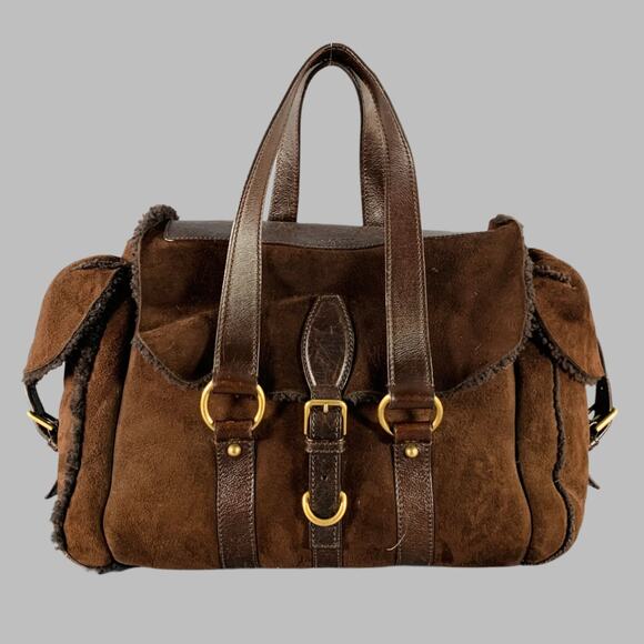 YVES SAINT LAURENT Brown Shearling Leather Shoulder Handbag - Picture 1 of 11